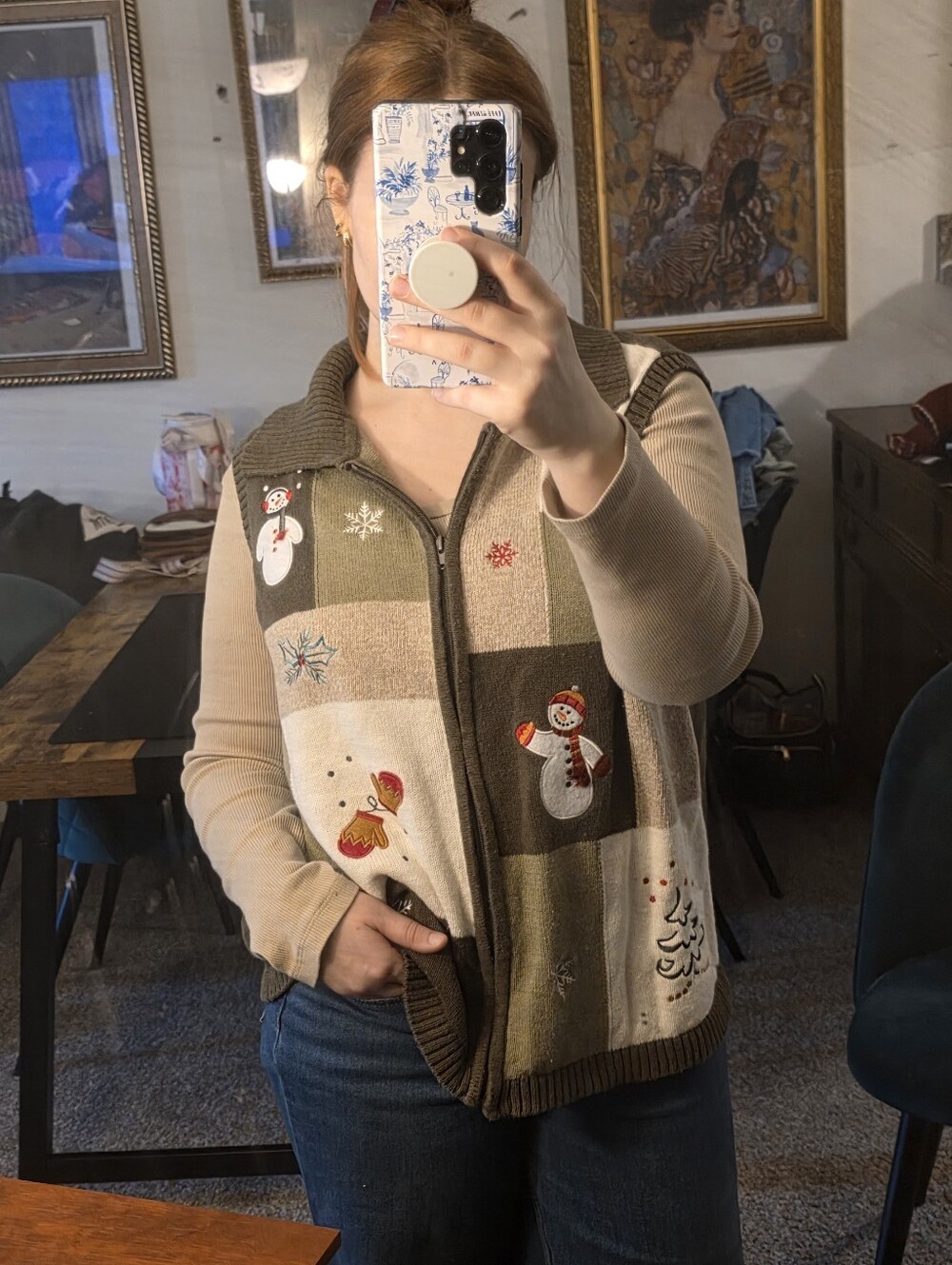 CJ Banks Holiday Patchwork Snowman Sweater Vest